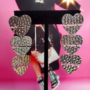 Heart Shape Hammer Design Silver Tone Drop Dangle Earrings
